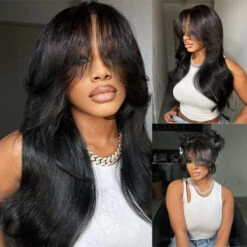 Curtain Bangs 13x4 Frontal HD Lace Wig Butterfly Haircut Straight Human Hair Wigs With Pre-Bleached Knots 16 Curtain Bangs 13x4 Frontal HD Lace Wig Butterfly Haircut Straight Human Hair Wigs With Pre-Bleached Knots -Ethereal Hair Shop 700 Curtain Bangs wigs 1 2