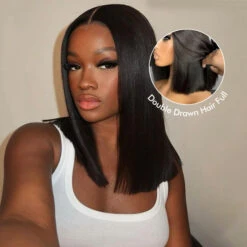 Super Double Drawn Human Hair Straight Bob Wig 13x6 HD Glueless Wig Pre Plucked & Bleached -Ethereal Hair Shop 700 Double Drawn Straight Bob Wig 3