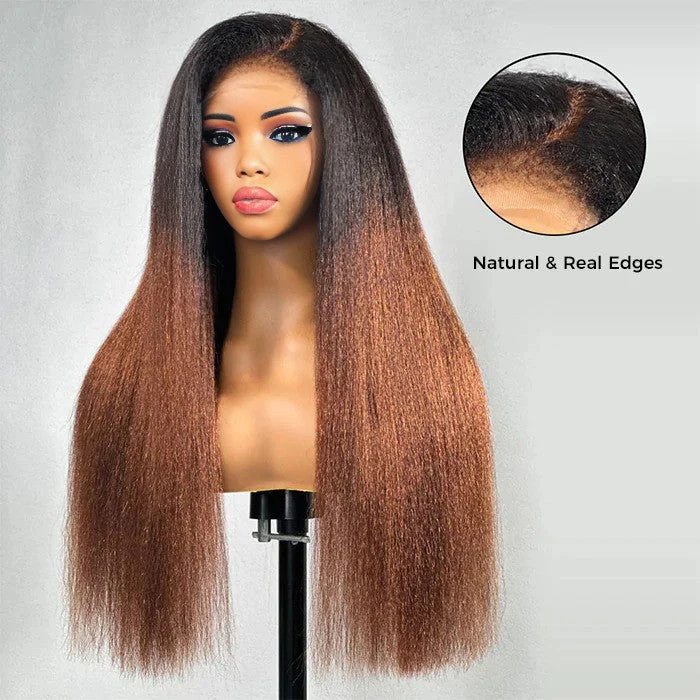 Kinky Edges Ombre Auburn Color Kinky Straight Wig Glueless HD Lace Human Hair Wig For Black Women 5 Kinky Edges Ombre Auburn Color Kinky Straight Wig Glueless HD Lace Human Hair Wig For Black Women - Image 3