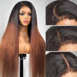 Kinky Edges Ombre Auburn Color Kinky Straight Wig Glueless HD Lace Human Hair Wig For Black Women 14 Kinky Edges Ombre Auburn Color Kinky Straight Wig Glueless HD Lace Human Hair Wig For Black Women -Ethereal Hair Shop 700 Kinky edges ombre kinky straight 15