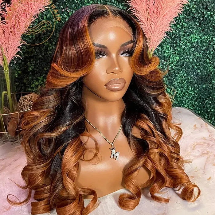 Ombre Brown Colored 13x6 Transparent Lace Frontal Wig Pre-Plucked Highlight Lace Front Human Hair Wigs For Women 4 Ombre Brown Colored 13x6 Transparent Lace Frontal Wig Pre-Plucked Highlight Lace Front Human Hair Wigs For Women - Image 2