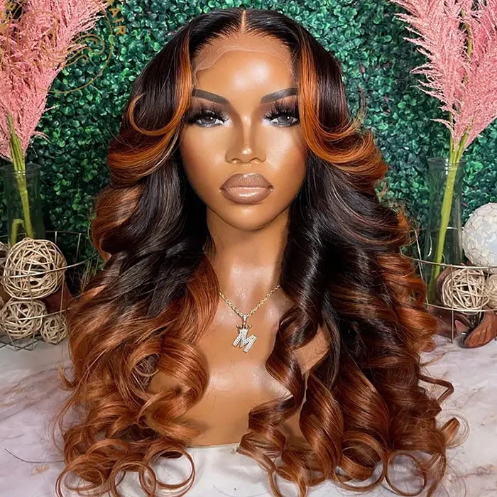 Ombre Brown Colored 13x6 Transparent Lace Frontal Wig Pre-Plucked Highlight Lace Front Human Hair Wigs For Women 3 Ombre Brown Colored 13x6 Transparent Lace Frontal Wig Pre-Plucked Highlight Lace Front Human Hair Wigs For Women