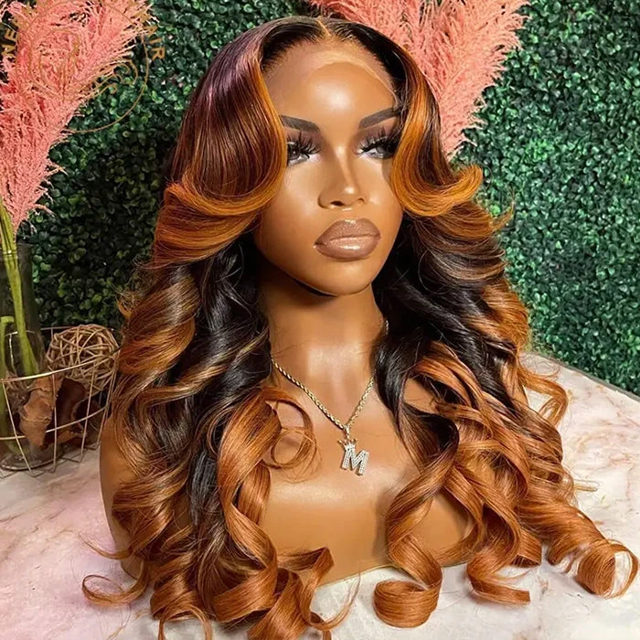 Ombre Brown Colored 13x6 Transparent Lace Frontal Wig Pre-Plucked Highlight Lace Front Human Hair Wigs For Women 6 Ombre Brown Colored 13x6 Transparent Lace Frontal Wig Pre-Plucked Highlight Lace Front Human Hair Wigs For Women - Image 4