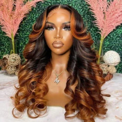 Ombre Brown Colored 13x6 Transparent Lace Frontal Wig Pre-Plucked Highlight Lace Front Human Hair Wigs For Women 9 Ombre Brown Colored 13x6 Transparent Lace Frontal Wig Pre-Plucked Highlight Lace Front Human Hair Wigs For Women -Ethereal Hair Shop 700 OmbreBrownColor 4