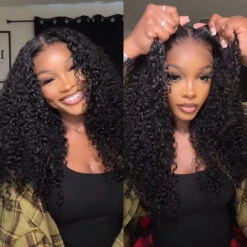 Double Drawn Human Hair Wig Full & Voluminous Pixie Curls Wig 300% Density Put On Go® Glueless Wigs -Ethereal Hair Shop 700 Popping Curly lace wig 28