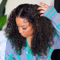 Glueless Blonde Highlight Curly Human Hair Wig For Black Women Pre Plucked 13X4 13X6 Undetectable HD Lace Front Wig 17 Glueless Blonde Highlight Curly Human Hair Wig For Black Women Pre Plucked 13X4 13X6 Undetectable HD Lace Front Wig -Ethereal Hair Shop 700 Popping Curly lace wig 5