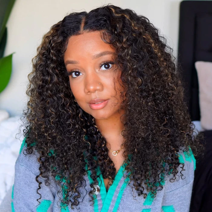 Glueless Blonde Highlight Curly Human Hair Wig For Black Women Pre Plucked 13X4 13X6 Undetectable HD Lace Front Wig 9 Glueless Blonde Highlight Curly Human Hair Wig For Black Women Pre Plucked 13X4 13X6 Undetectable HD Lace Front Wig - Image 7