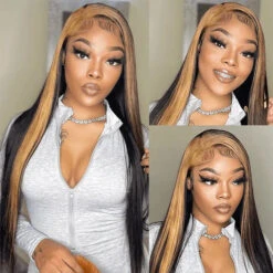 Skunk Stripe Wig With Honey Blonde Highlights Body Wave 13*4 Human Hair Lace Frontal Wig 16 Skunk Stripe Wig With Honey Blonde Highlights Body Wave 13*4 Human Hair Lace Frontal Wig -Ethereal Hair Shop 700 Skunk Stripe Wigs 3
