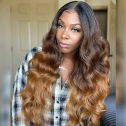Gorgeous Ombre Color T1B/4/27 Body Wave Undetectable HD Lace Frontal Wigs Pre Plucked -Ethereal Hair Shop 700 T 1B 4 27 1