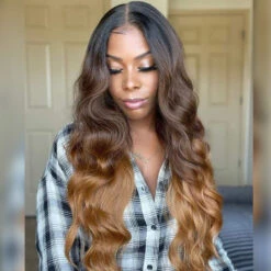 Gorgeous Ombre Color T1B/4/27 Body Wave Undetectable HD Lace Frontal Wigs Pre Plucked -Ethereal Hair Shop 700 T 1B 4 27 2