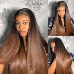 Brown Straight Glueless Wigs T1B/2/4 Ombre 13x6 Lace Front Wig Human Hair Pre Plucked -Ethereal Hair Shop 700 T1B24OmbreBrown 1