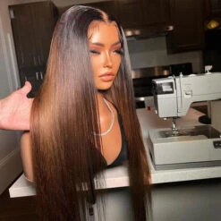 Brown Straight Glueless Wigs T1B/2/4 Ombre 13x6 Lace Front Wig Human Hair Pre Plucked -Ethereal Hair Shop 700 T1B24OmbreBrown 4