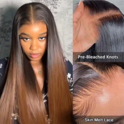 Brown Straight Glueless Wigs T1B/2/4 Ombre 13x6 Lace Front Wig Human Hair Pre Plucked -Ethereal Hair Shop 700 T1B24 Ombre Brown 7