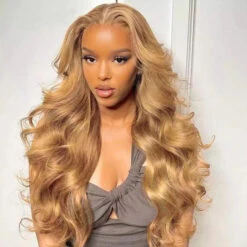 Honey Blonde 4x4 HD Lace Closure Wigs Natural #27 Brown Glueless Human Hair Wigs