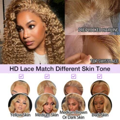 Honey Blonde 4x4 HD Lace Closure Wigs Natural #27 Brown Glueless Human Hair Wigs -Ethereal Hair Shop 700 27 blonde lace wigs 15