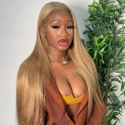 Honey Blonde 4x4 HD Lace Closure Wigs Natural #27 Brown Glueless Human Hair Wigs -Ethereal Hair Shop 700 27 blonde lace wigs 6