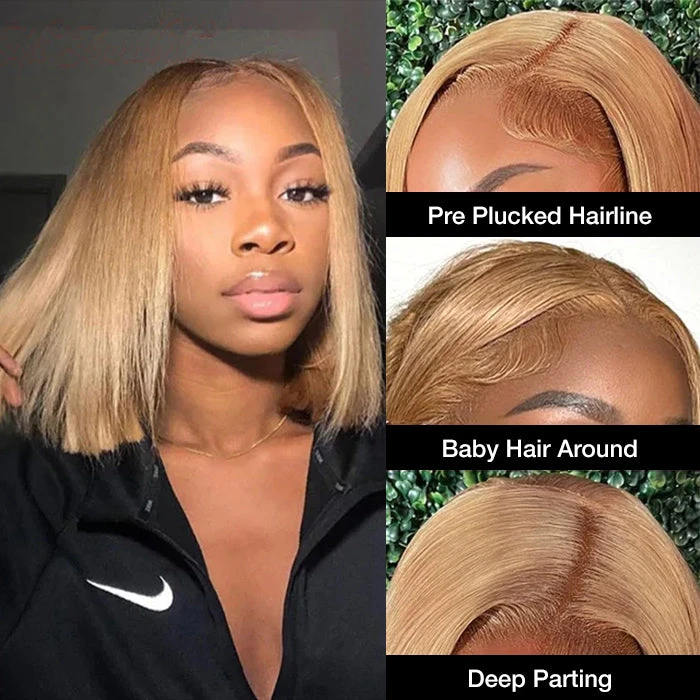 #27 Honey Blonde Short Straight Bob 13x4/4x4 Lace Wig 100% Human Virgin Hair 4 #27 Honey Blonde Short Straight Bob 13x4/4x4 Lace Wig 100% Human Virgin Hair - Image 2