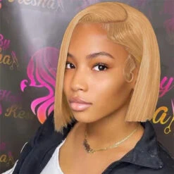 #27 Honey Blonde Short Straight Bob 13x4/4x4 Lace Wig 100% Human Virgin Hair 13 #27 Honey Blonde Short Straight Bob 13x4/4x4 Lace Wig 100% Human Virgin Hair -Ethereal Hair Shop 700 27 straight bob lace wig 3