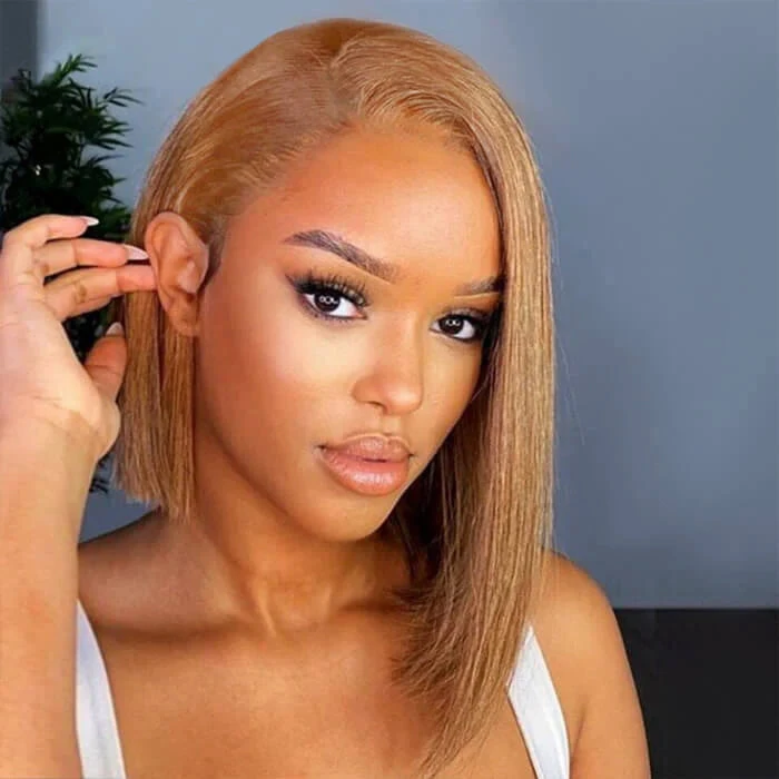 #27 Honey Blonde Short Straight Bob 13x4/4x4 Lace Wig 100% Human Virgin Hair 6 #27 Honey Blonde Short Straight Bob 13x4/4x4 Lace Wig 100% Human Virgin Hair - Image 4