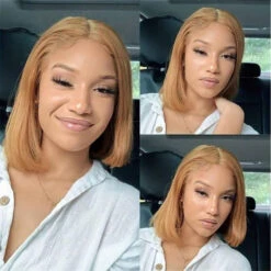 #27 Honey Blonde Short Straight Bob 13x4/4x4 Lace Wig 100% Human Virgin Hair 16 #27 Honey Blonde Short Straight Bob 13x4/4x4 Lace Wig 100% Human Virgin Hair -Ethereal Hair Shop 700 27 straight bob lace wig 6