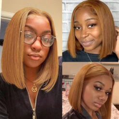 #30 Light Brown Short Straight Bob 13x4/4x4 Lace Wig 100% Human Virgin Hair -Ethereal Hair Shop 700 30 Light Brown bob wig 1