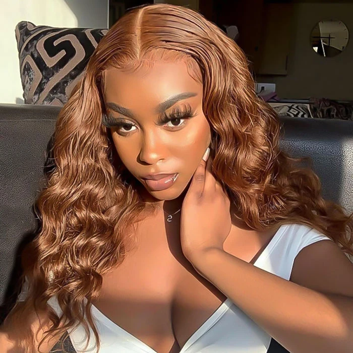 #30 Auburn Brown Hair Colored Human Hair Wigs Loose Wave 13x6 HD Lace Frontal Wigs 6 #30 Auburn Brown Hair Colored Human Hair Wigs Loose Wave 13x6 HD Lace Frontal Wigs - Image 4