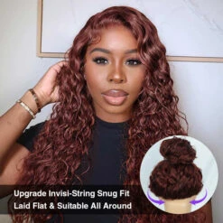 #33 Reddish Brown Water Wave Invisi-Pull String Snug Fit 360 HD Lace Frontal Pre-Cut & Pre-Plucked Glueless Wig -Ethereal Hair Shop 700 33 360 invisi string pre cut lace wig 15