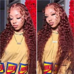 #33 Reddish Brown Water Wave Invisi-Pull String Snug Fit 360 HD Lace Frontal Pre-Cut & Pre-Plucked Glueless Wig -Ethereal Hair Shop 700 33 360 invisi string pre cut lace wig 17