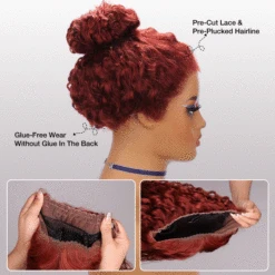 #33 Reddish Brown Water Wave Invisi-Pull String Snug Fit 360 HD Lace Frontal Pre-Cut & Pre-Plucked Glueless Wig -Ethereal Hair Shop 700 33 360 invisi string pre cut lace wig 36