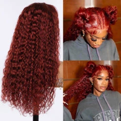 #33 Reddish Brown Water Wave Invisi-Pull String Snug Fit 360 HD Lace Frontal Pre-Cut & Pre-Plucked Glueless Wig -Ethereal Hair Shop 700 33 360 invisi string pre cut lace wig 39