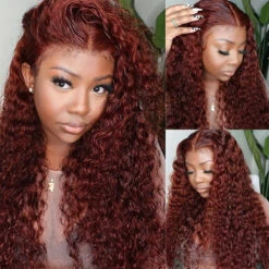 #33 Reddish Brown Water Wave Glueless Wig Big Parting 8*5 HD Lace Closure Wigs Ready To Wear -Ethereal Hair Shop 700 33 8 5 water pre cut lace wig 12