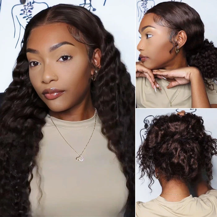Glueless Invisi-String Snug Fit 360 HD Lace Frontal #4 Chocolate Brown Deep Wave Put On & Go Wigs 3 Glueless Invisi-String Snug Fit 360 HD Lace Frontal #4 Chocolate Brown Deep Wave Put On & Go Wigs