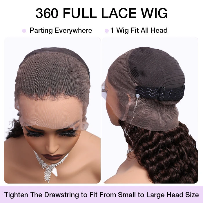 Glueless Invisi-String Snug Fit 360 HD Lace Frontal #4 Chocolate Brown Deep Wave Put On & Go Wigs 13 Glueless Invisi-String Snug Fit 360 HD Lace Frontal #4 Chocolate Brown Deep Wave Put On & Go Wigs - Image 11