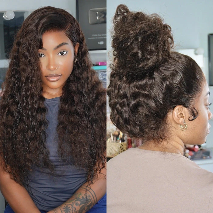 Glueless Invisi-String Snug Fit 360 HD Lace Frontal #4 Chocolate Brown Deep Wave Put On & Go Wigs 6 Glueless Invisi-String Snug Fit 360 HD Lace Frontal #4 Chocolate Brown Deep Wave Put On & Go Wigs - Image 4