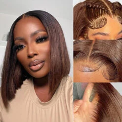 #4 Chocolate Brown Short Straight Bob 13x4/13x6 Lace Front Human Hair Wig 17 #4 Chocolate Brown Short Straight Bob 13x4/13x6 Lace Front Human Hair Wig -Ethereal Hair Shop 700 4 bob wig 24