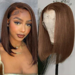 #4 Chocolate Brown Short Straight Bob 13x4/13x6 Lace Front Human Hair Wig