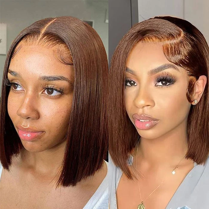 #4 Chocolate Brown Short Straight Bob 13x4/13x6 Lace Front Human Hair Wig 5 #4 Chocolate Brown Short Straight Bob 13x4/13x6 Lace Front Human Hair Wig - Image 3