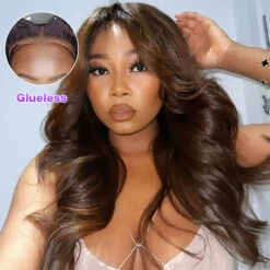 Chocolate Brown #4 Curtain Bangs 13x4 HD Lace Front Body Wave Glueless Human Hair Wigs -Ethereal Hair Shop 700 4 curtain bangs wigs 7