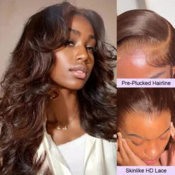 Chocolate Brown #4 Curtain Bangs 13x4 HD Lace Front Body Wave Glueless Human Hair Wigs -Ethereal Hair Shop 700 4 curtain bangs wigs 9