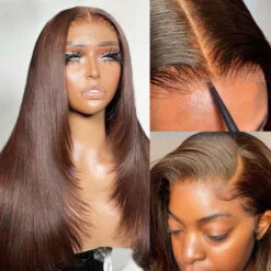 #4 Chocolate Brown Layered Cut Straight 13x4 HD Lace Front Wig Glueless Human Hair Wigs 16 #4 Chocolate Brown Layered Cut Straight 13x4 HD Lace Front Wig Glueless Human Hair Wigs -Ethereal Hair Shop 700 4 layered cut straight lace wig 7