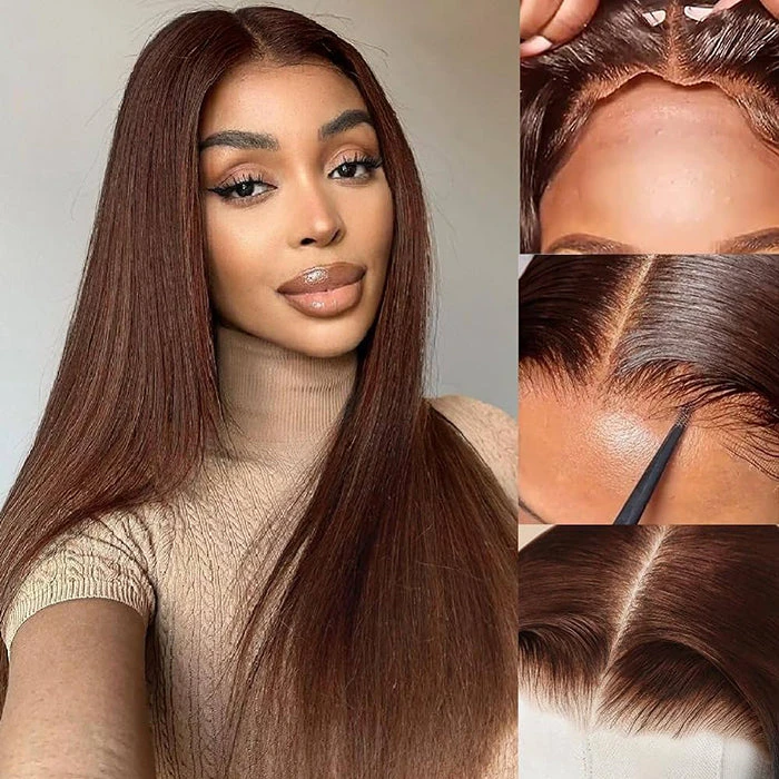 #4 Chocolate Brown Color Glueless Ready & Go Wig 8*5 Pre Cut HD Lace Closure Wigs 4 #4 Chocolate Brown Color Glueless Ready & Go Wig 8*5 Pre Cut HD Lace Closure Wigs - Image 2