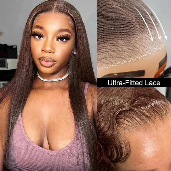 Chocolate Brown Color Put On Go® Glueless Wig Pre Cut 8x5 HD Lace Human Hair Wigs For Women 11 Chocolate Brown Color Put On Go® Glueless Wig Pre Cut 8x5 HD Lace Human Hair Wigs For Women - Image 9