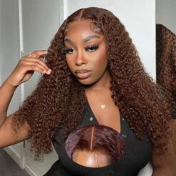 Glueless Ready & Go Wig Curly Hair 8*5 Pre Cut HD Lace Closure Wigs #4 Chocolate Brown Color -Ethereal Hair Shop 700 4 pre cut lace wig 17