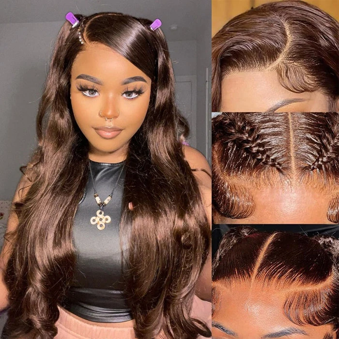 Chocolate Brown Color Put On Go® Glueless Wig Pre Cut 8x5 HD Lace Human Hair Wigs For Women 7 Chocolate Brown Color Put On Go® Glueless Wig Pre Cut 8x5 HD Lace Human Hair Wigs For Women - Image 5