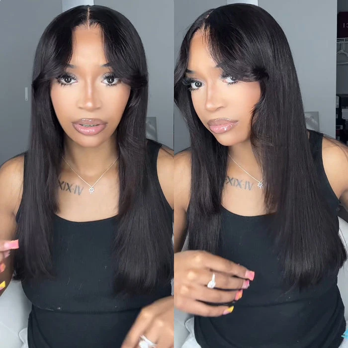 Curtain Bangs 13x4 Frontal HD Lace Wig Butterfly Haircut Straight Human Hair Wigs With Pre-Bleached Knots 5 Curtain Bangs 13x4 Frontal HD Lace Wig Butterfly Haircut Straight Human Hair Wigs With Pre-Bleached Knots - Image 3