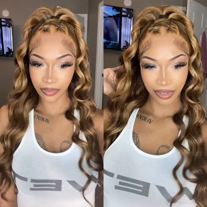 4/27 Honey Blonde Highlight Body Wave HD Lace Front Human Hair Wigs Free Part 4 4/27 Honey Blonde Highlight Body Wave HD Lace Front Human Hair Wigs Free Part - Image 2