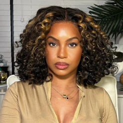 M1B/27 Blonde Highlight Lace Front Bob Wig Water Wave Pre Plucked Glueless Human Hair Bob Wig -Ethereal Hair Shop 700 blonde highlight bob wig 1