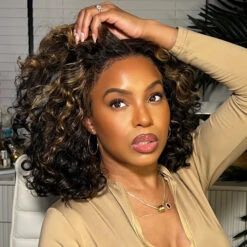 M1B/27 Blonde Highlight Lace Front Bob Wig Water Wave Pre Plucked Glueless Human Hair Bob Wig -Ethereal Hair Shop 700 blonde highlight bob wig 4