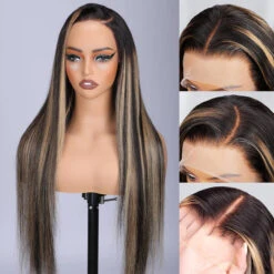 M1B/27 Balayage Highlight 13x6 Full Lace Frontal Human Hair Pre Plucked Natural Hairline Glusless Wigs -Ethereal Hair Shop 700 blonde highlight lace wig 9