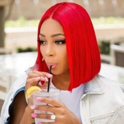 Red Bob Wig Straight 13x4 Lace Front Human Hair Wig Natural Hairline Bob Wigs 220% Density -Ethereal Hair Shop 700 colorful bob wig 10